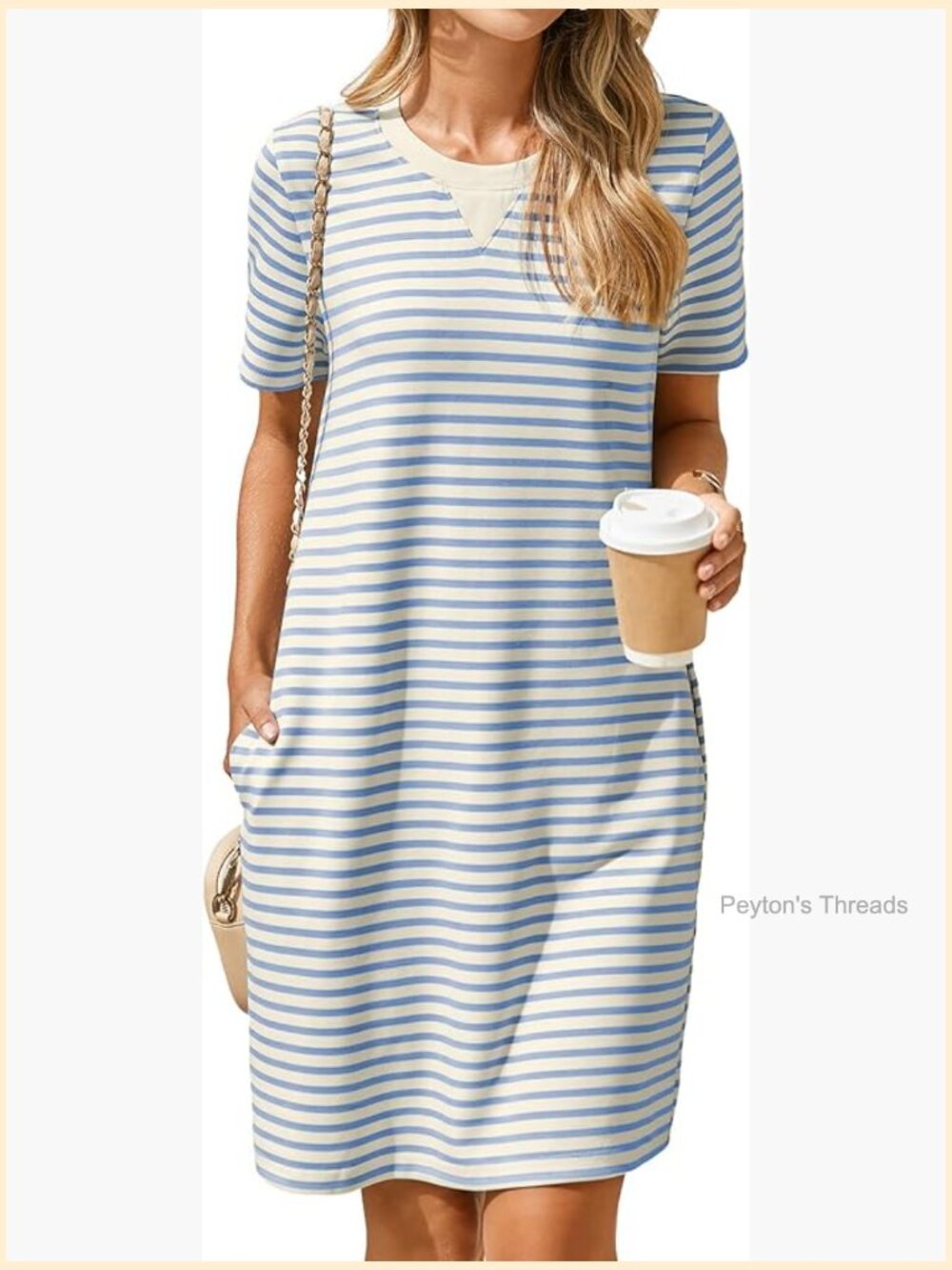 Women's Cotton Blend Shift Dress with Pockets Crew Neck Short Sleeve